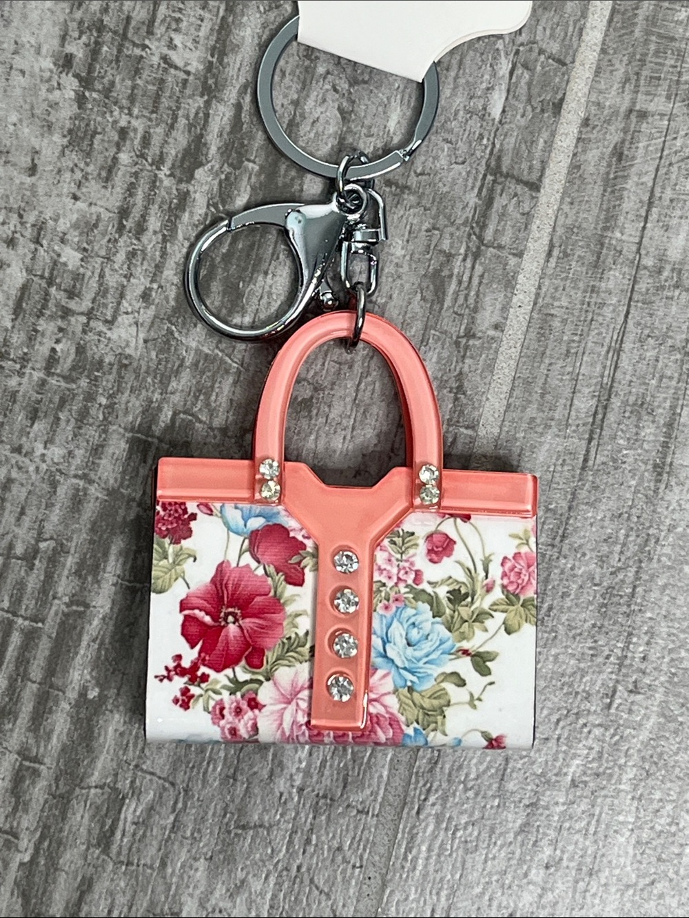 Floral Mini Purse Keychain with Coral Trim